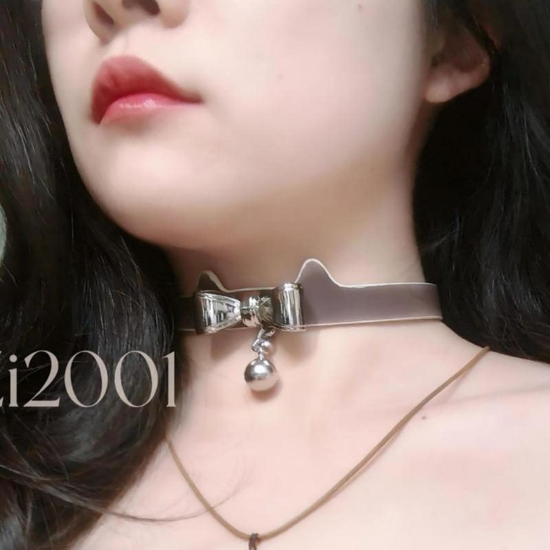Temperature-changing Cat Ear Niche Design Choker Collar, Male and Female Sweet and Cool Decorative Rose Collar with Traction Rope, Fun Adult Products