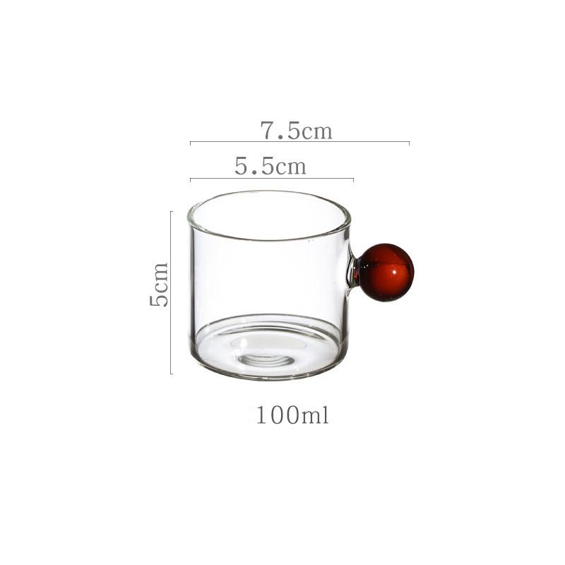 2/1PC 100ml Glass Cup Espresso Cups Home Glass Ball Handle Mini Coffee Latte Cup Tea Water Mug Steak Juice Bucket Table Decor