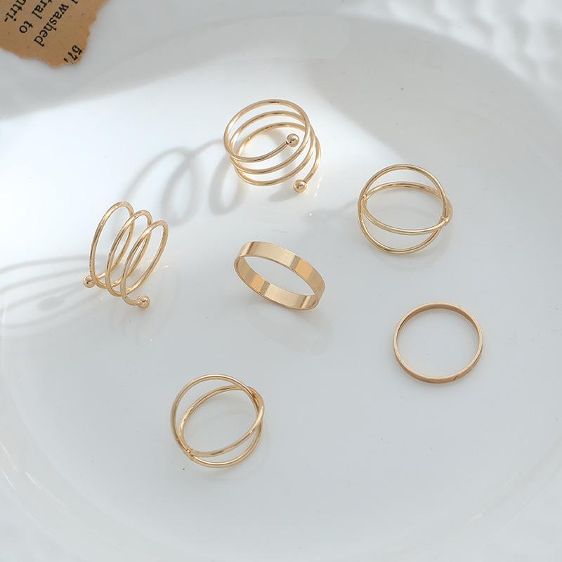 JWER 6 Stück/Set Punk Fingerringe Minimalistisch Glatte schwarze Geometrische Metallringe für Damen Mädchen Party Schmuck Bijoux Femme