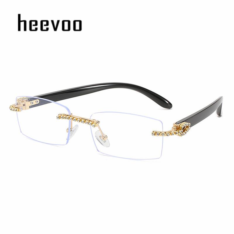 

New Lady Small Rimless Square Diamonds Sunglasses Women Brand Fashion Rhinestone Gradient Rectangle Sun Glasses Female Uv400 with bag and cloth
