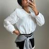 New Arrivals Open Run Big Collar Lace Pleats Ribbon Blouse