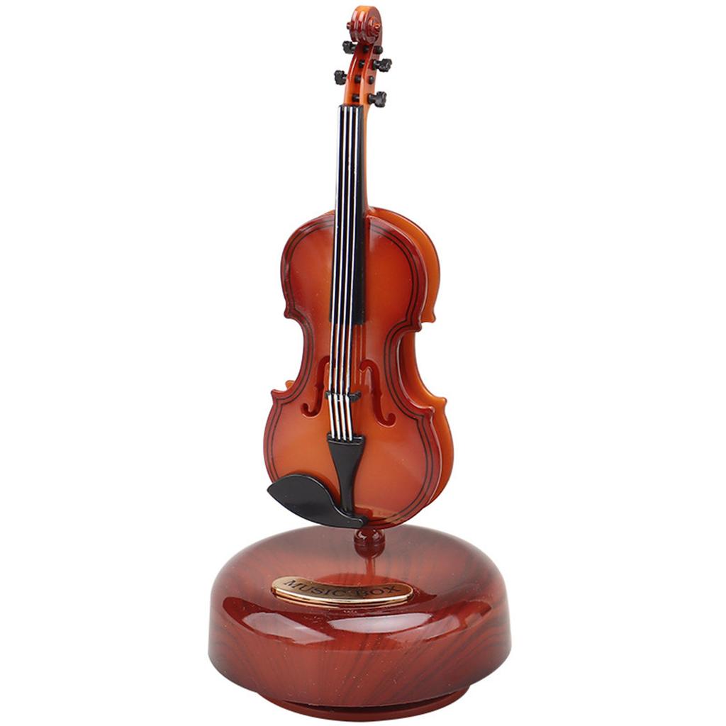 Violin Music Box,Wind Up Musical Box Violin with Rotatings Base,Mini Replicas Musical Instrument Model,Desktop Ornament
