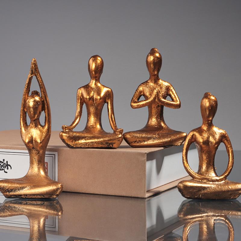 

Golden Figurines Practicing Yoga Set of 4 Resin Sculpture Figurines - Home Decorative Crafts for Living Room, Bedroom, Study, an