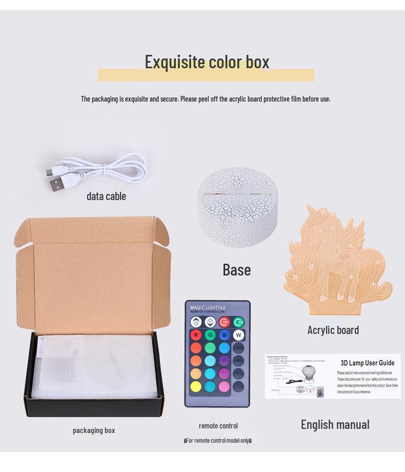 Acrylic Unicorn Night Light with Remote and Touch Control