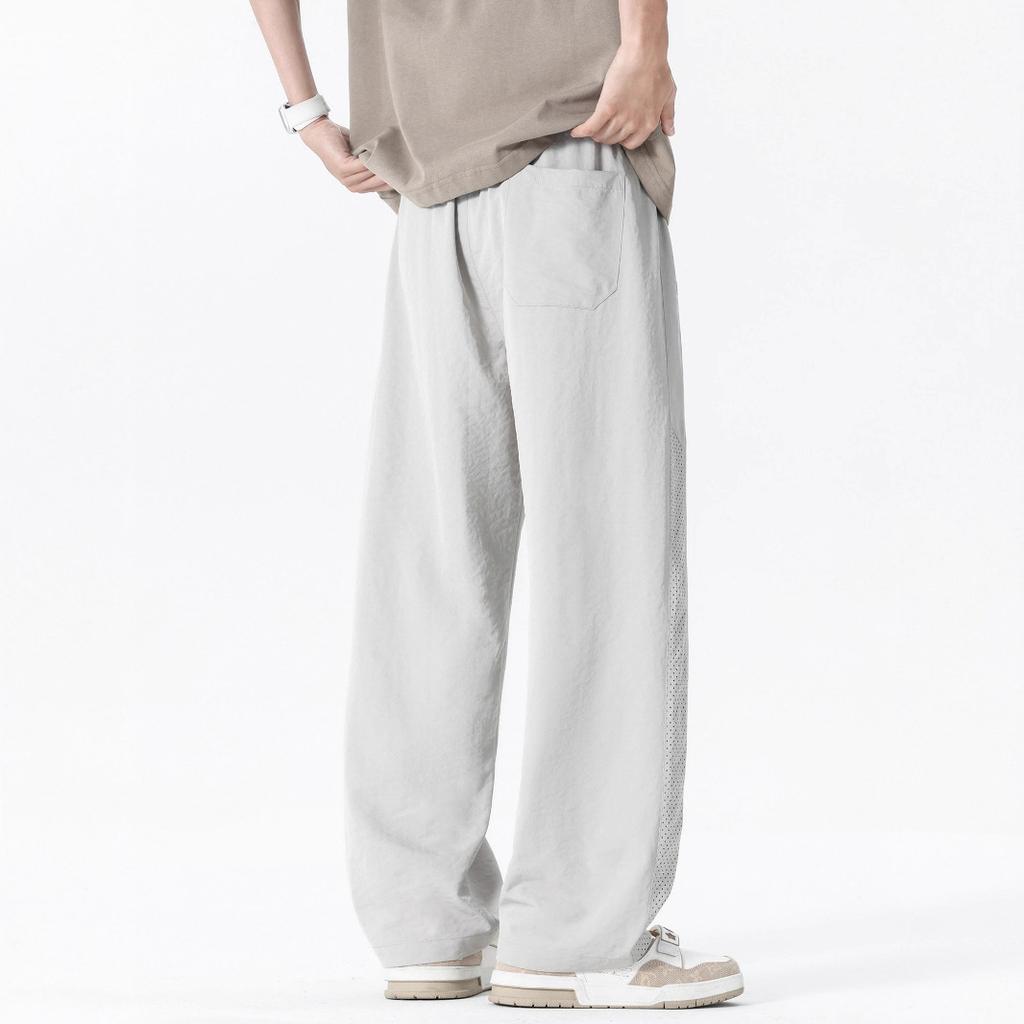 American mesh ice silk pants men's summer thin breathable quick-drying sweatpants straight loose trendy casual trousers