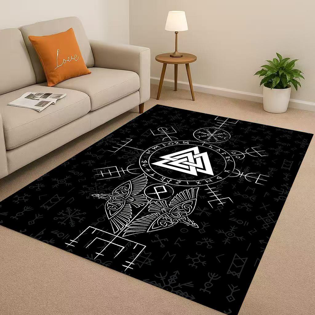 Classic Nordic Viking Totem Vegvisir Rune Valhalla Valknut Living Room Non-Slip Area Rug Carpet for Bedroom Sofa,Home Doormat
