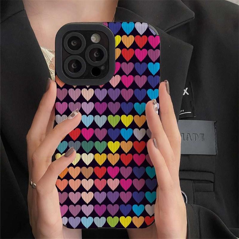 Ins Fashion Candy Colorful Love Heart Color Phone Case For Iphone 14 11 12 13 Pro Max Plus Lens Protection Shockproof Back Cover