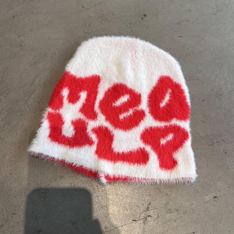 Hat Minimalist Knit Embroidered Letters Meaulp Winter Warmth Protection Earmuff