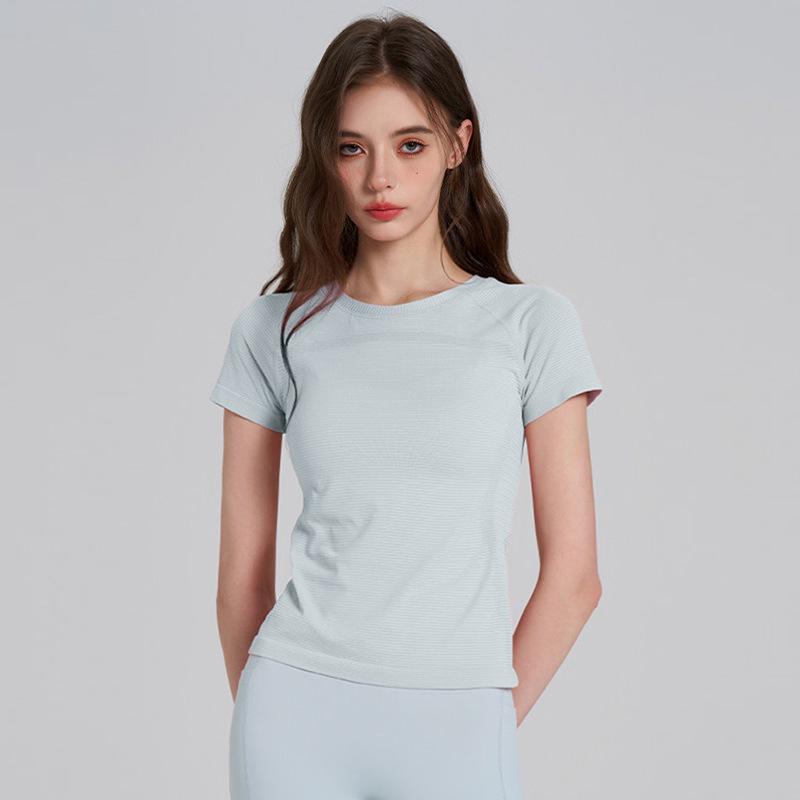 Women's Slim-Fit Knit Yoga Tee - One-Piece, Short Sleeve, Casual Outdoor Sports Top
