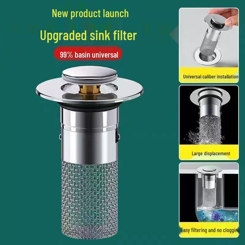 

Universal Stainless Steel Press-Type Sink Drain with Anti-Odor Filter