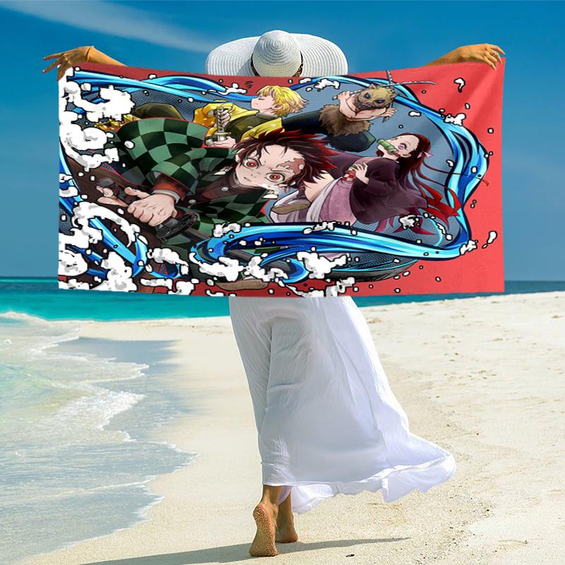 Japanese artist Koyoharu Gotouge's Demon Slayer beach towel, outdoor camping vacation swimming beach towel, outdoor absorbent bath towel blanket K6