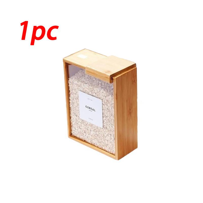 1/2pcs Creative Bamboo Grain Storage Box Kitchen Wooden Sliding Cover Rice Dispenser Household Food Pantry Organizer