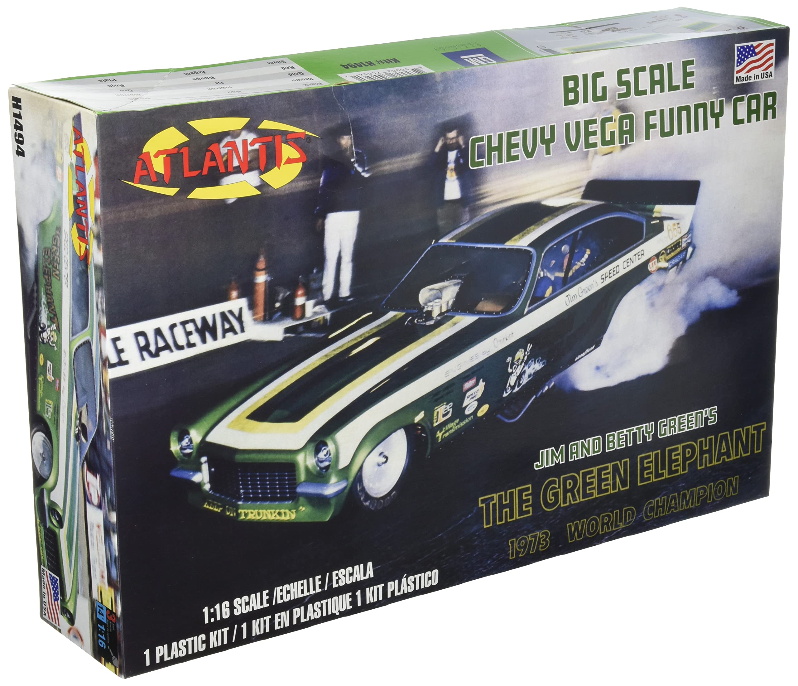 

Atlantis Models 1/16 Scale Green Elephant Vega Funny Car Plastic Model Kit ATLAMCH1494