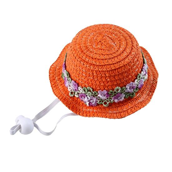 Yousheng Pet Straw Hat, Embroidered Floral Summer Cat Hat, Woven Scalloped Edge Pet Sun Hat with Adjustable Strap for Cats And Small Dogs