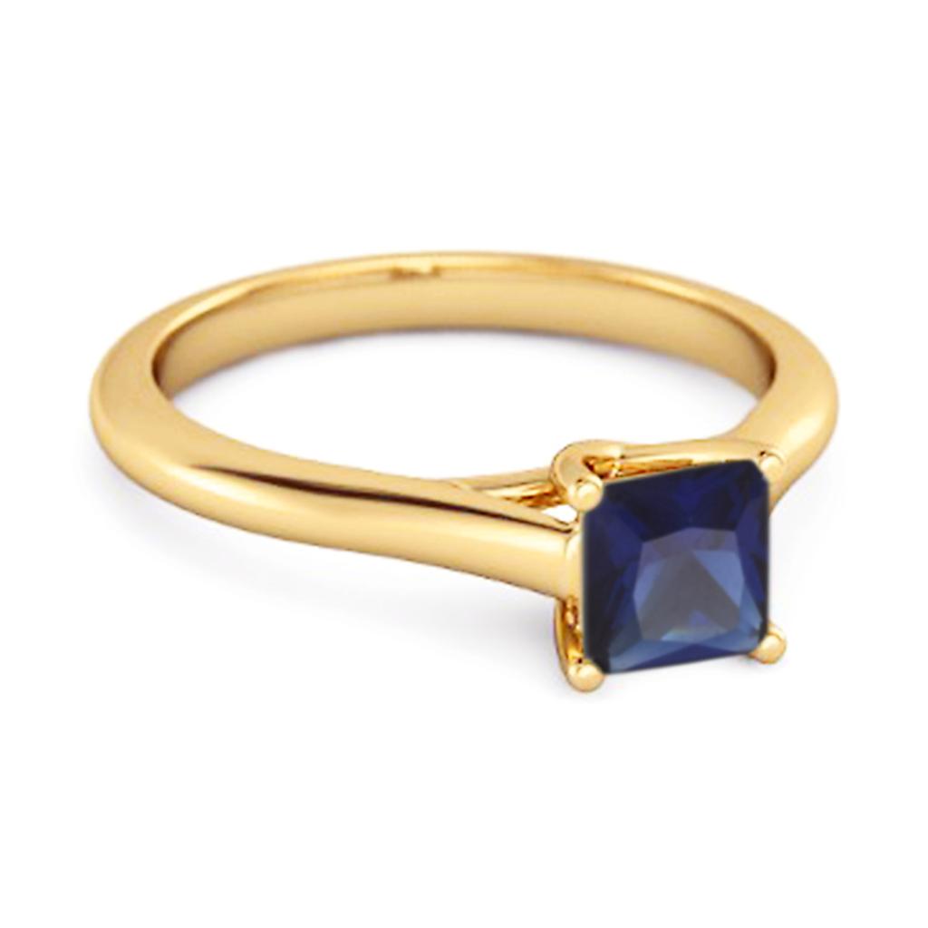 Solitaire Square Cut Blue Sapphire 925 Sterling Silver Gold Vermeil Promise Ring