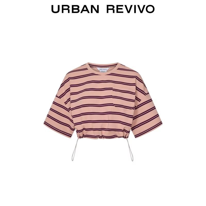 UR Women's Casual Striped Drawstring Cropped T-Shirt