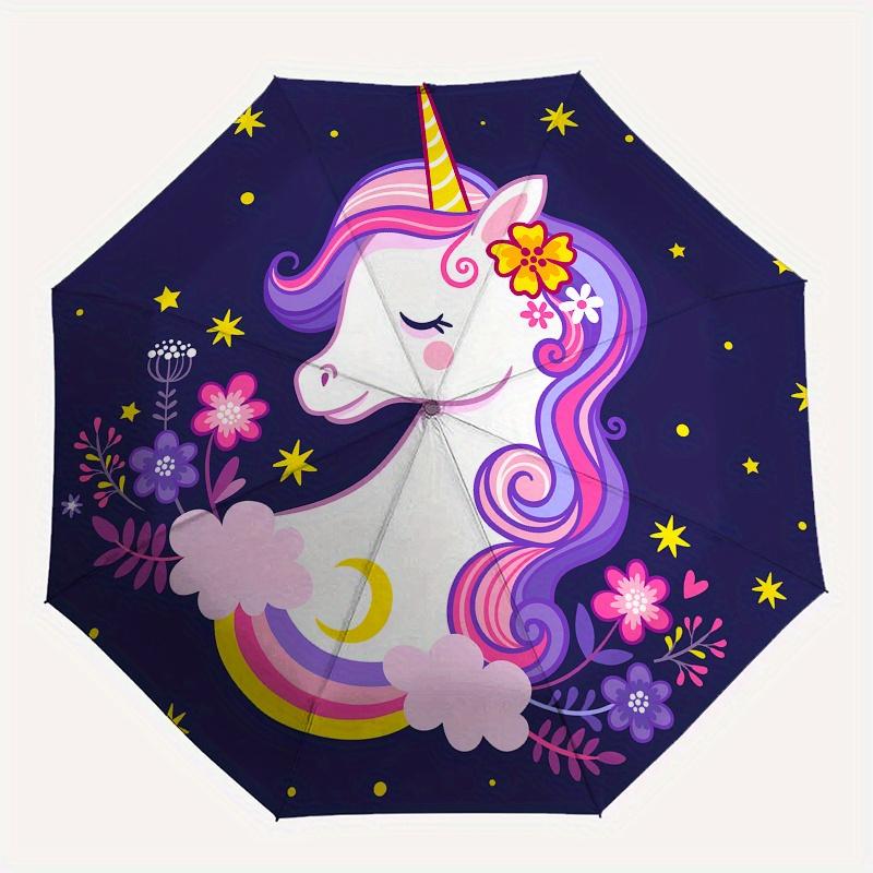 Unicorn Fantasy Night Sticker Decal for Kids Room Decor Umbrella, Cute Umbrella with Cute Design, Portable 3-Fold Compact Umbrella for Men & Women, Va