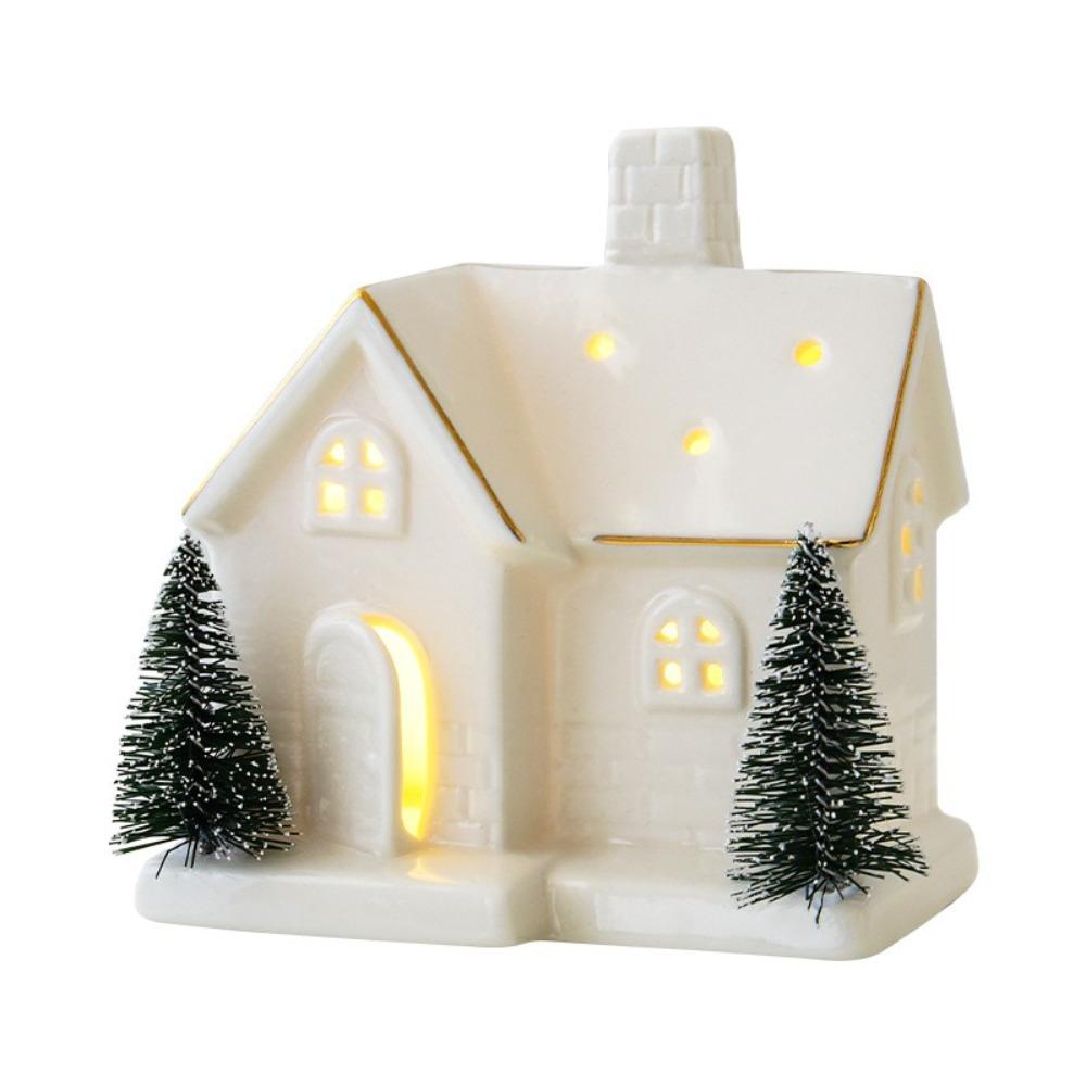 Weißes Porzellan Dorfhaus LED Beleuchtete Tischdekorationen Neue Hausfiguren Winterdeko
