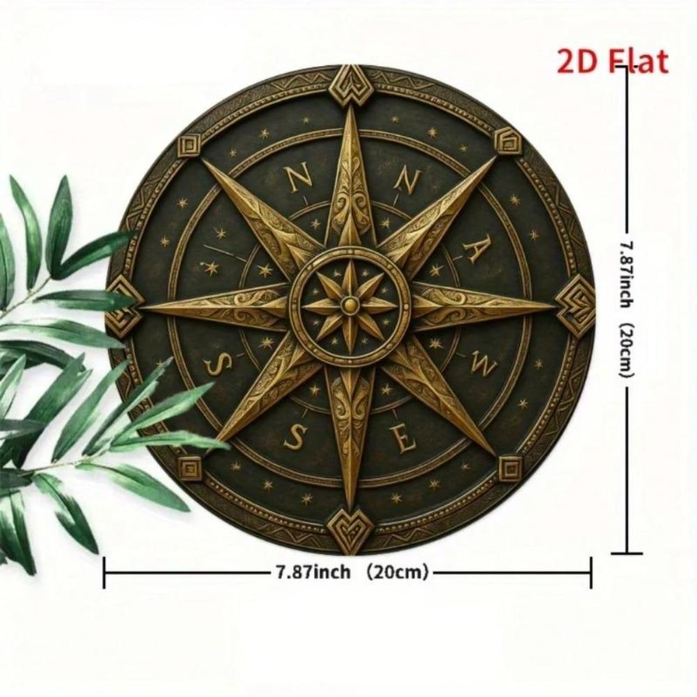 Vintage Metal Wall Art Compass Decor Round Iron Design Roman Numerals Star