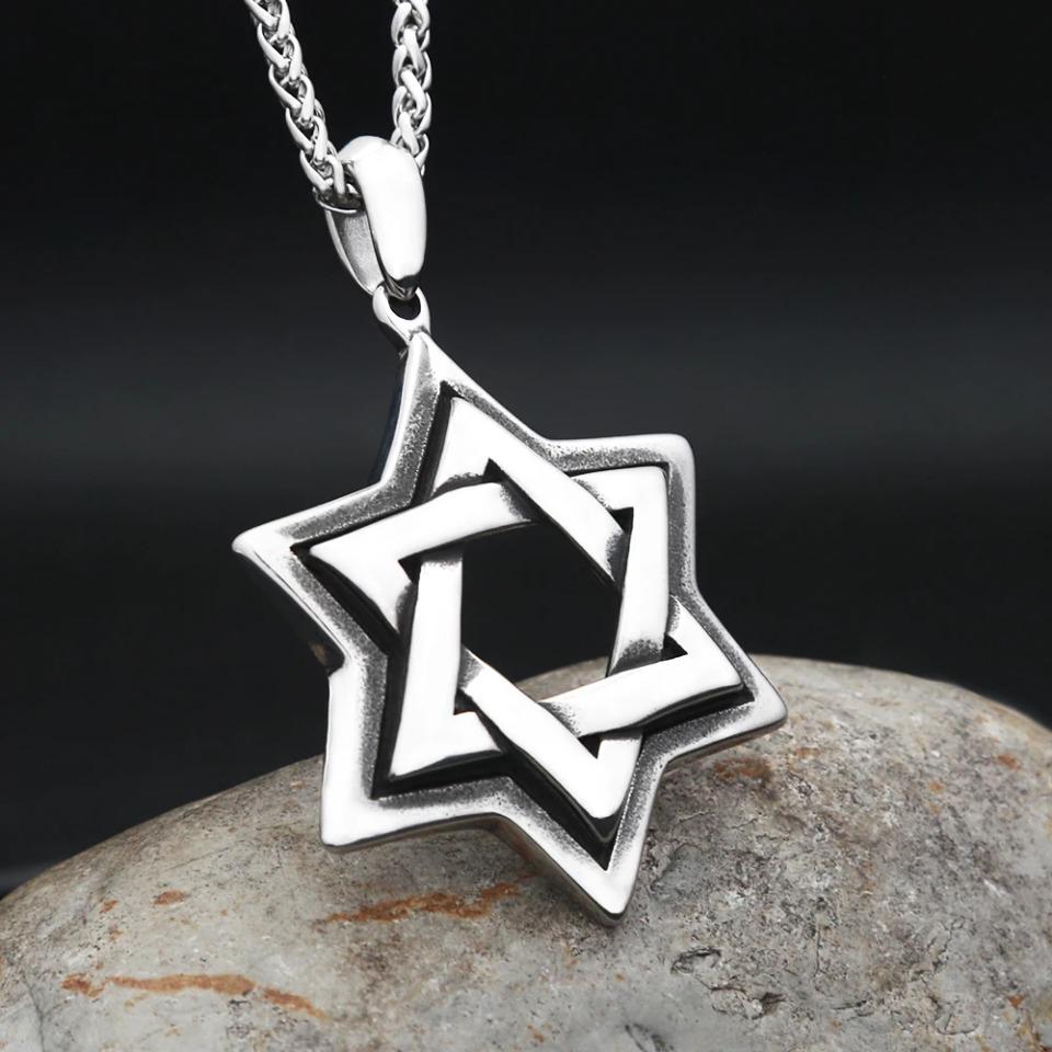 Fashion 316L Stainless Steel Star of David Pendant Necklace for Men Women Punk Biker Six Pointed Star Necklaces Party Jewelry