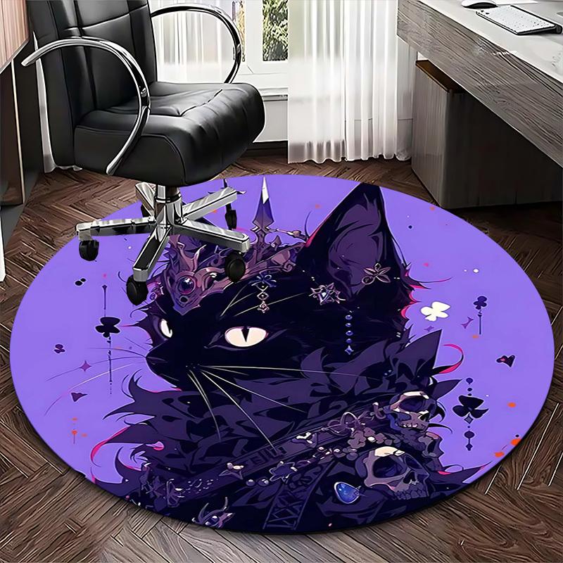 1pc Anime Cat Skull Crown Round Carpet Office Chair Mat, Anti Slip Rug for Home Decor, Gaming Room