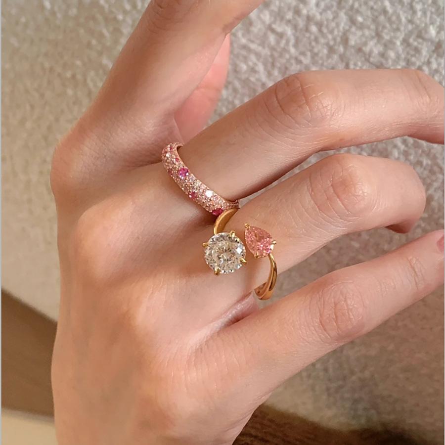Copper Open Contemporary Ring With Sweet Pink Gradient Diamond And Zirconia For Women