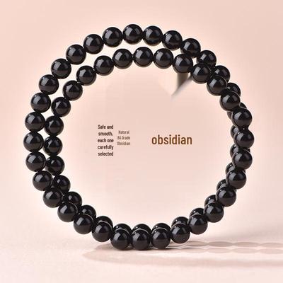 Bransoletka z naturalnego czarnego obsydianu - Unisex, Dwurzędowy design