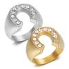New Hip-Hop Fashion Simple Ring Titanium Steel Gold-Plated Inlaid Diamond U-Shaped Horseshoe Men's Ring
