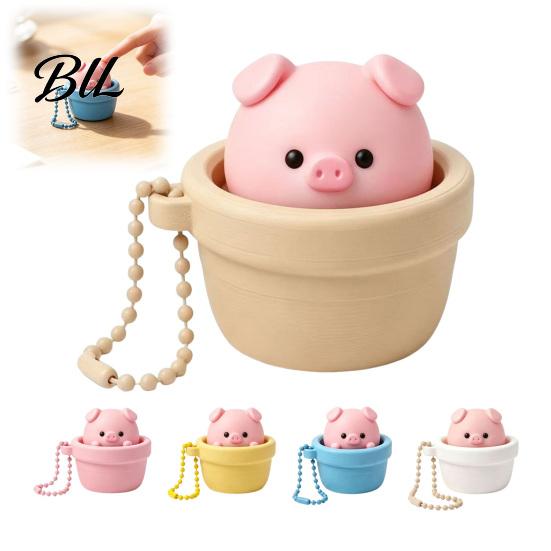 Portable Stress Reliever Potted Pig Clicker Toy with Bead Chain, Clicky Button Fidget Relief Gadget for Relief, Finger Backpacks School Bags