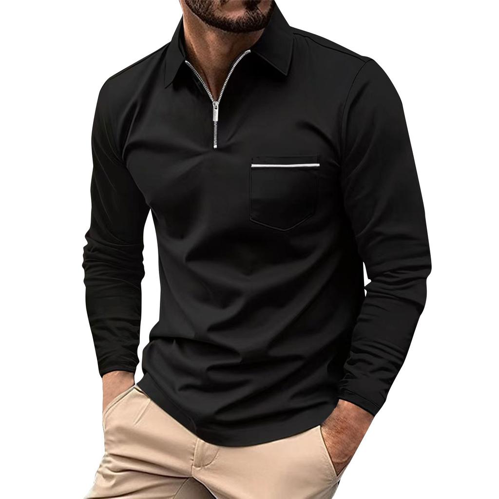 Men's Long Sleeve Zipper Lapel Shirt Casual Top