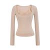 Women's Patchwork Lace Trim Slim Fit Long Sleeve T-Shirt for Spring/Autumn - Spicy Girl U-Neck Two-Piece Style