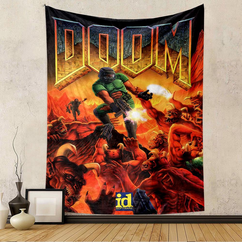 Tapisserie Doom à suspendre au mur, Art d'affiche du jeu FPS classique, Décoration murale pour gamer pour chambre à coucher, salon, dortoir