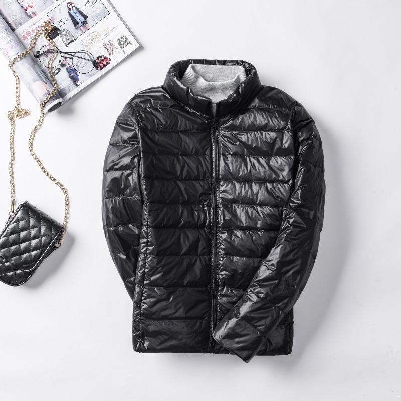 Women's Minimalist Solid-Color Down Jacket with Stand Collar Lightweight Style Plus Size Available