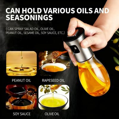 [Rociador de Aceite de Acero Inoxidable] Botella Rociadora de Aceite de Vidrio de 200 ml con Bomba de Acero Inoxidable, Dispensador Transparente de Niebla para Cocinar