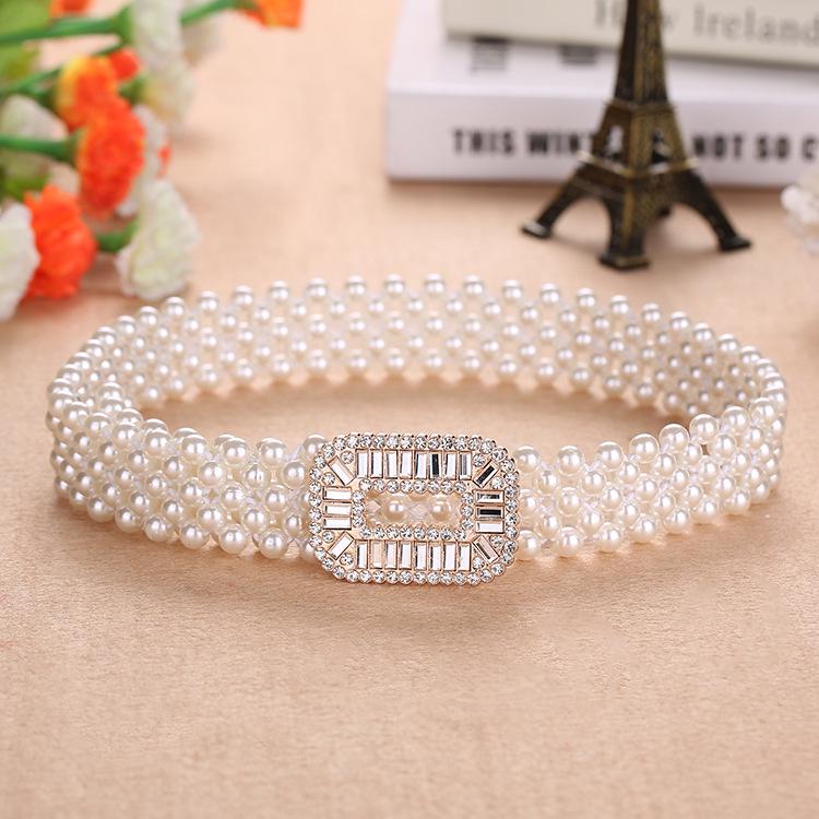 Women's Rhinestone & Pearl Elastic Waist Chain - Versatile and Stylish Fashion Cincher