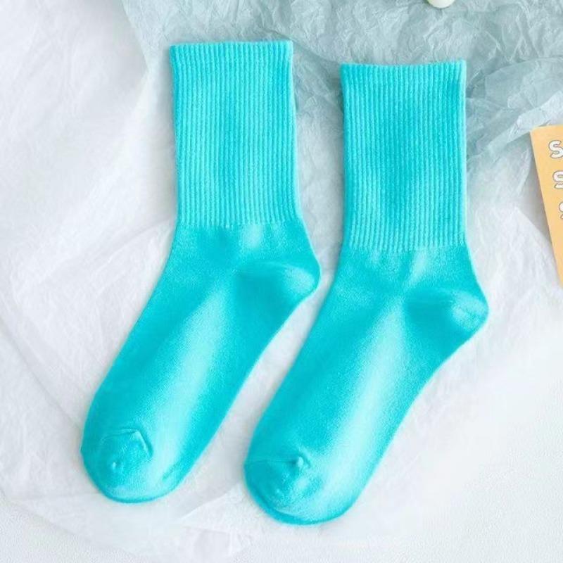 Lady Spring Solid Color Candy Color High Rubber Band Medium Tube Pile Socks