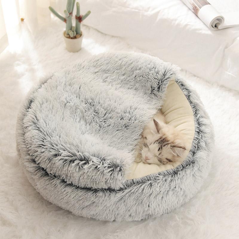 Winter Pet Cat Bed Round Long Plush Cat Warm Bed House Soft Pet Basket Sleep Bag For Small Dogs Cats Washable Kennel Sofa