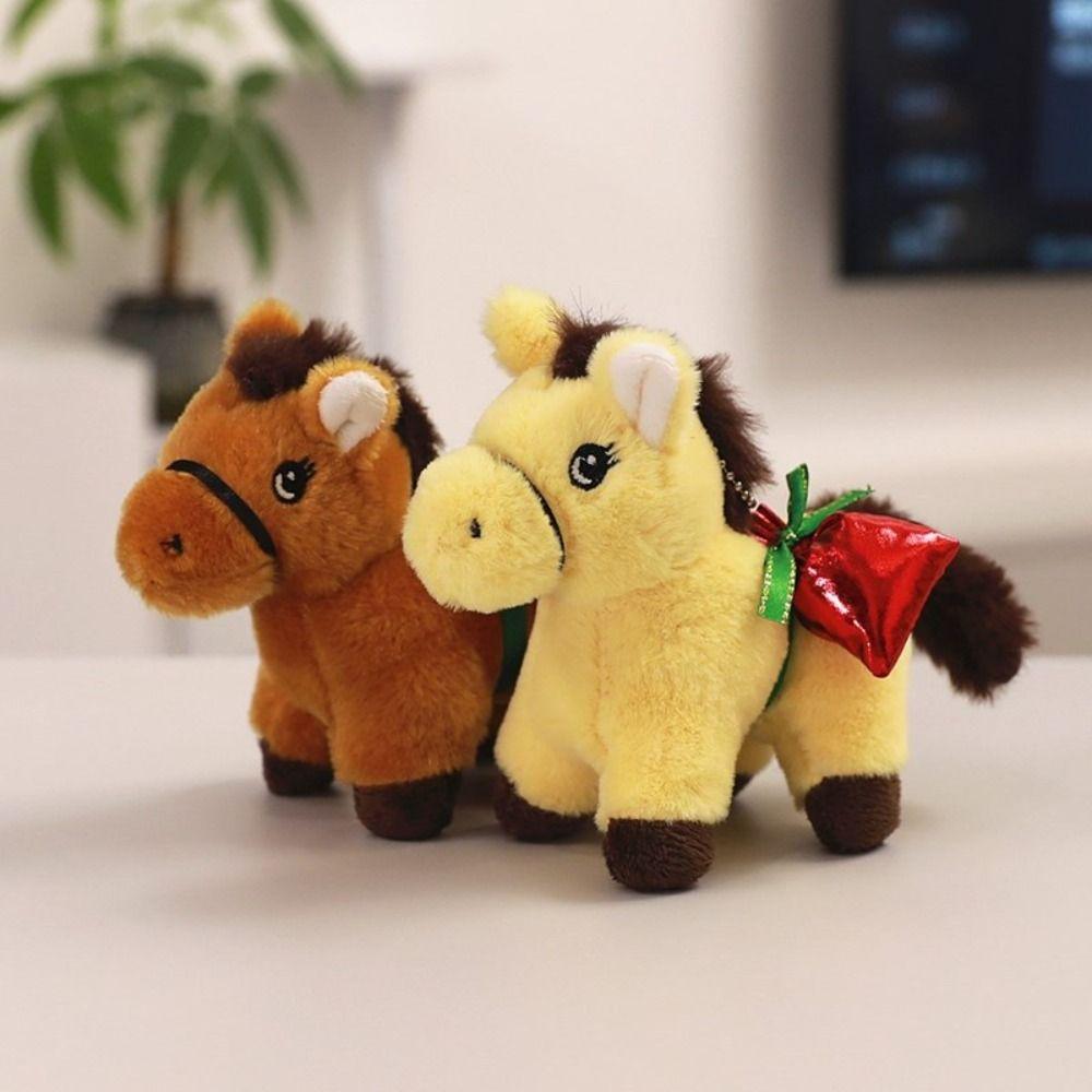 Chinese Style Vintage Pony Keychain PP Cotton Mascot Cartoon Animal Stuffed Comfortable Collection Chinese Horse Keyring