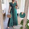 Women's Spring and Summer New V-neck Waist Long Skirt Ruffled Elegant Dress for Women