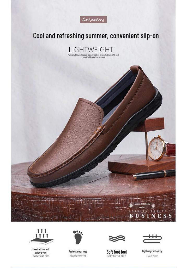 Breathable Slip-On Soft-Soled Casual Leather Shoes for Elderly Men 
