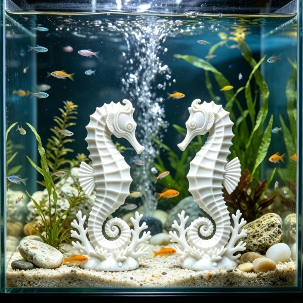 2PCS Minimalist Coral Base Seahorse Statue Double Seahorse Seahorse Table Decor Gift Giving