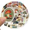 50PCS Vintage Mushroom Stickers Mushroom Types Handbooks Materials Phone Cases Laptop Luggage Waterproof Stickers
