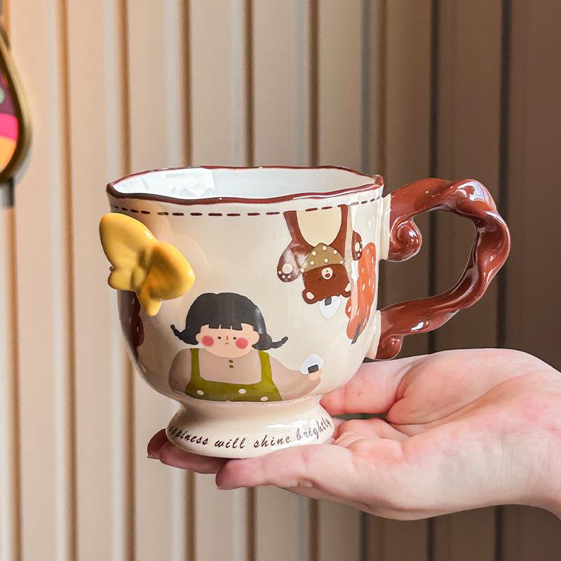 Uroczy Wytłaczany Kubek Motyl Dziewczęcy Kubek na Wodę Kubek Pudełko na Prezent Ceramiczny Kubek Prezent Urodzinowy Pudełko na Prezent Towarzyski