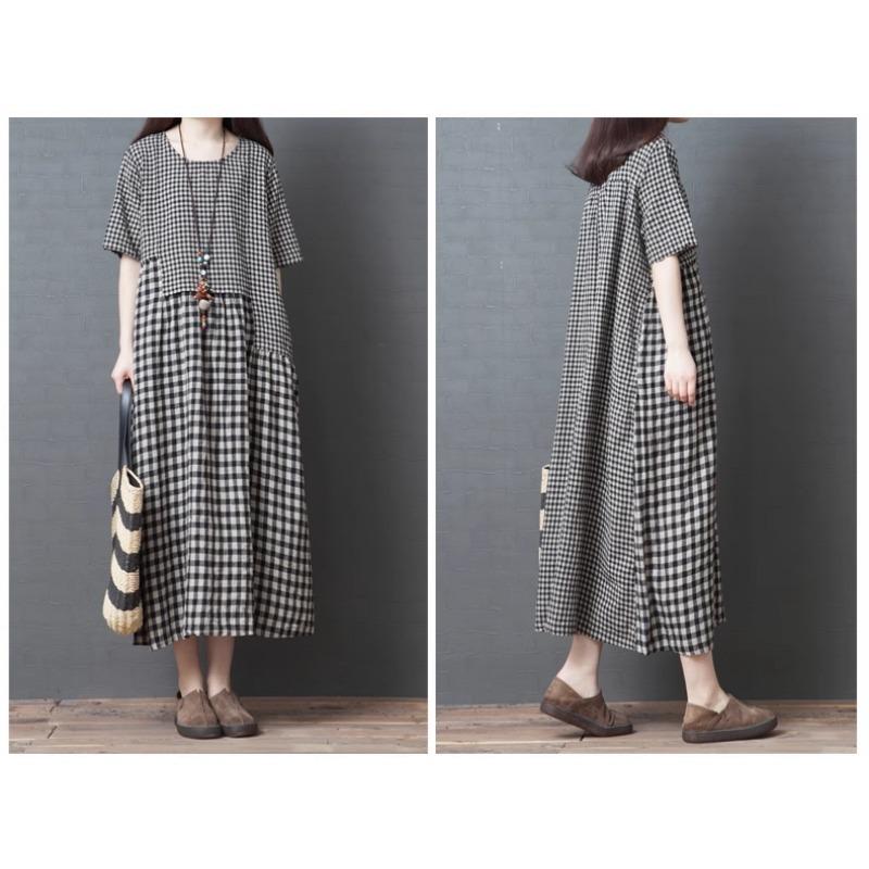 Plus Size Women's Plaid Dress for Spring and Summer