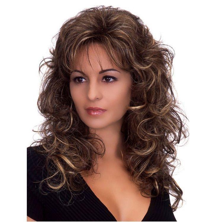 Brown Gold Mixed Color Medium Part Long Hair Curly Fake Head Set Big Wave Gradient Change Wig