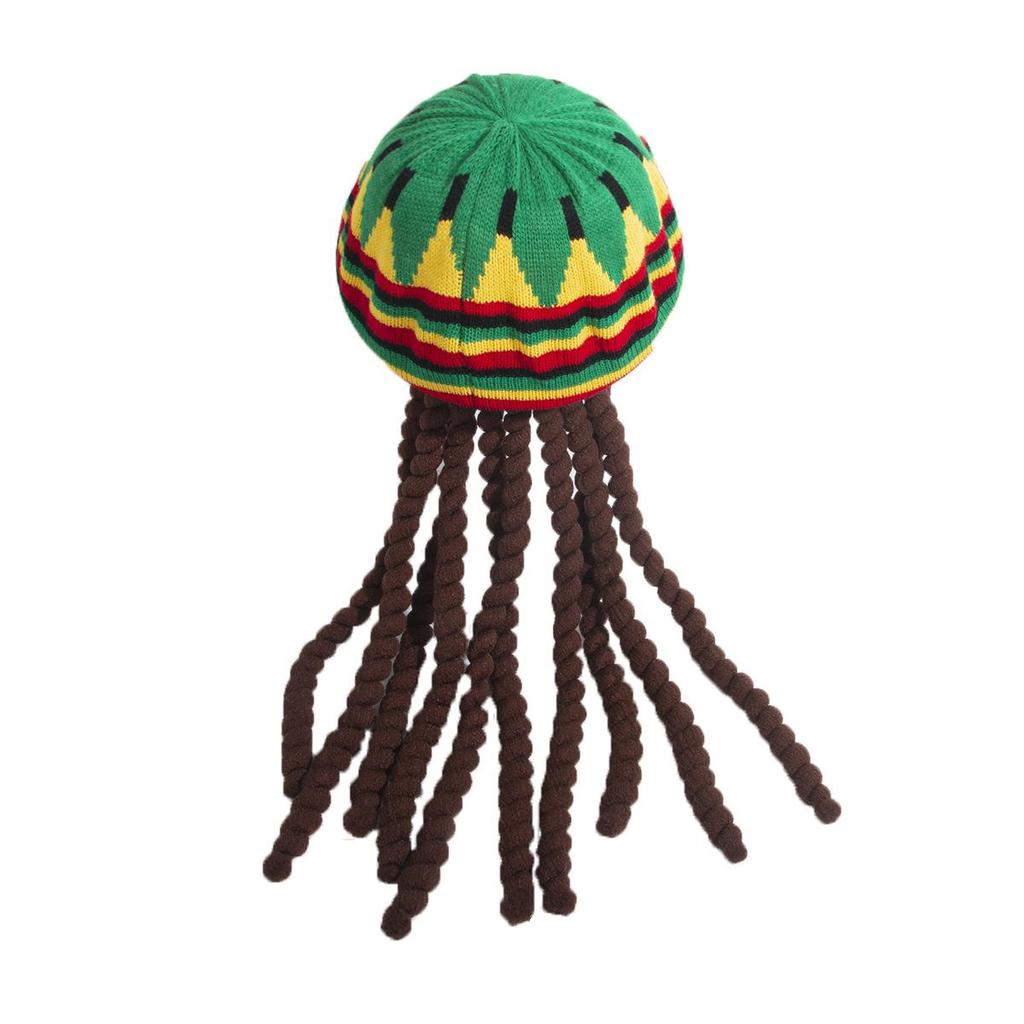 European Wool Knitted Rainbow Beret Dreadlock Wig for Halloween Reggae Style