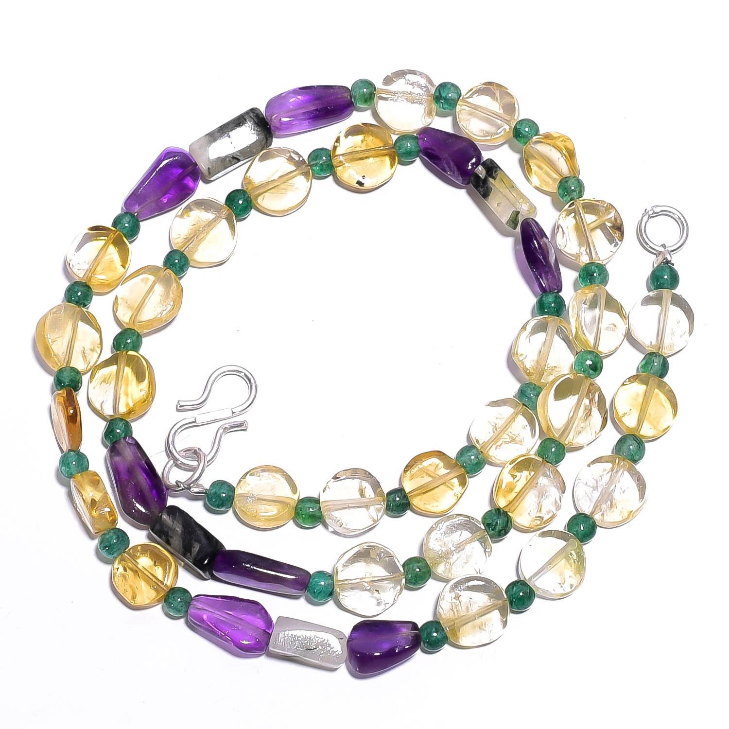 

Натуральный цитрин аметист авантюрин драгоценный камень гладкие бусины ожерелье 17 UB-4475 UB-4475