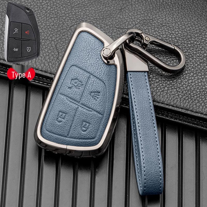 Leather Alloy Key Case for 2021-2022 Buick Envision - Metal Full Wrap, Double-Sided Protection