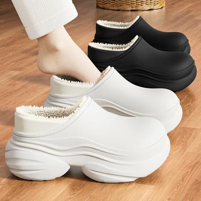 Moda 2025 Novas Pantufas de Plataforma Grossa de Pelúcia Femininas Impermeáveis à Prova de Vento Sapatos de Algodão Eva Conforto Feminino Forro de Fleece Tamancos Pantufas