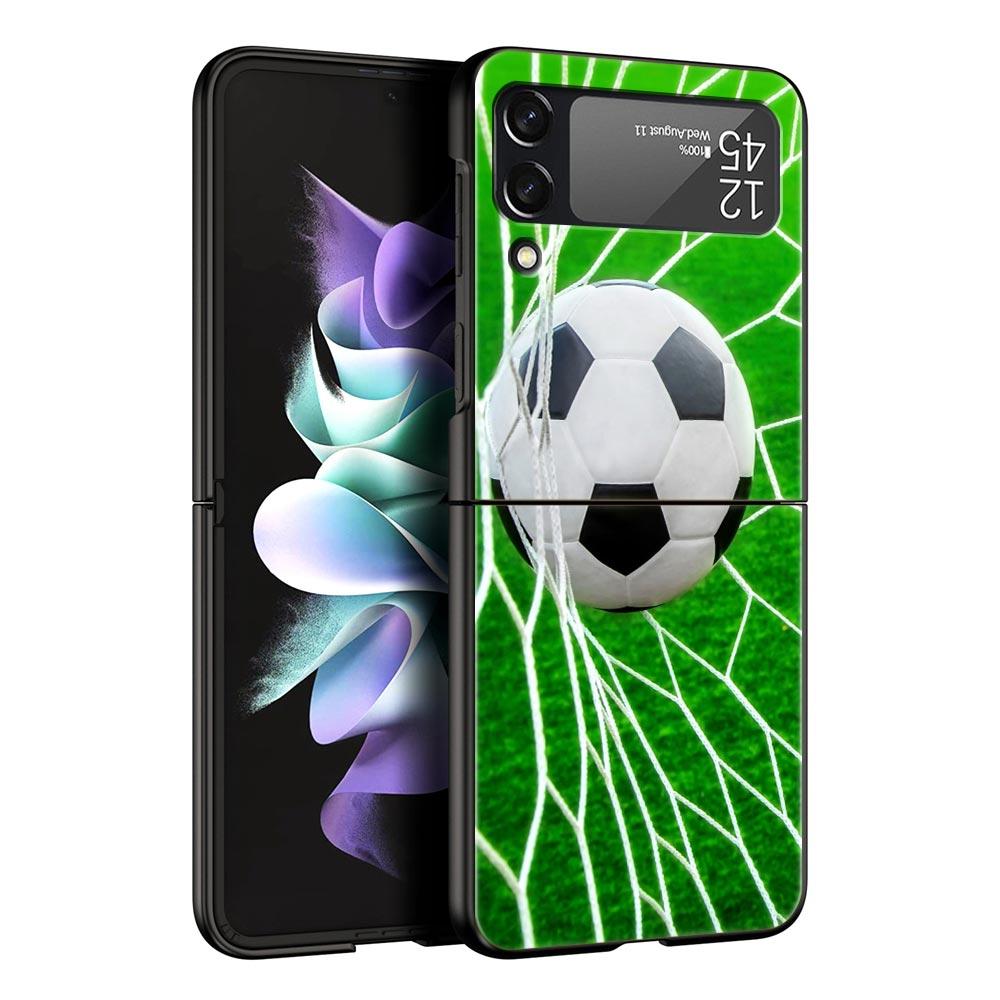 Phone Case for Samsung Galaxy Z Flip 3 4 5 Folding Mobile Shell Hard PC Fundas Black Protect Cover Soccer Ball Football Field
